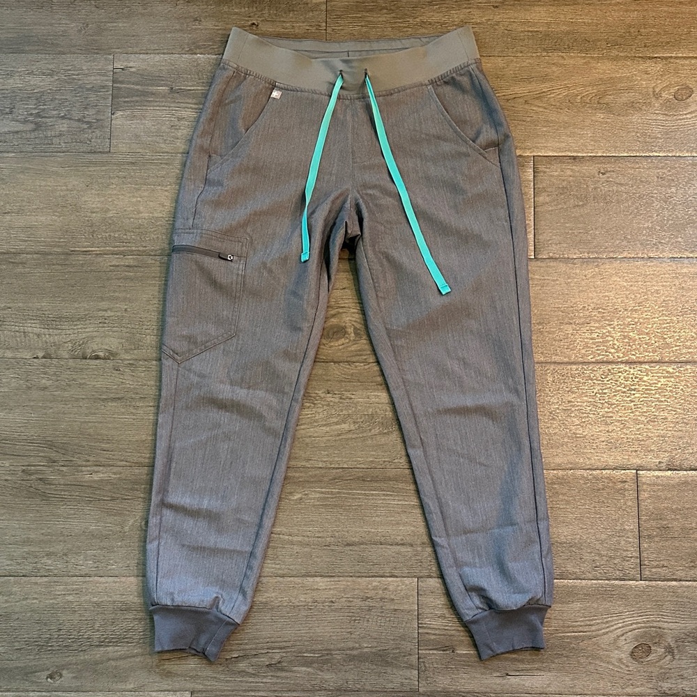 Figs Gray Joggers with Teal Drawstrings